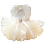 Champagne Dog Dresses for Small Dogs Girl with Leash Ring & Bow Decor,Luxury Dog Wedding Dress with Multi-Layer Princess Tutu Skirt, Embroidered Cat Dog Flower Dress(Champagne,XS)