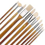 Fuumuui Oil Paint Brushes,11pcs Pure Hog Bristles Professional Paint Brush Set,Natural Chungking Hog Bristle Artist Brushes for Oil Acrylic Painting,Yellow