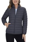 TACVASEN Packable Puffer Jacket Women Stand Collar Lightweight Quilted Down Alternative Jackets 4 Pockets Winter Coats Dark Grey, XL