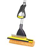 YOCADA Sponge Mop Home Commercial Use Tile Floor Bathroom Garage Cleaning with Squeegee and Extendable Telescopic Long Handle 41-53 Inches Easily Dry Wringing