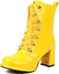 Smilice Women's Laces Combat Boots Block Heel Round Toe Booties, Yellow, 9.5