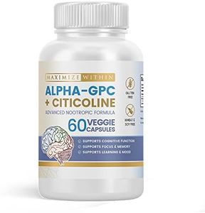 Alpha GPC + Citicoline 60 Cap, 1600mg Concentrated Formula - 99%+ Highly Purified and Bioavailable Nootropic - Cognitive Enhancer, Supports Memory, Brain Function, Boosts Focus, Mood & Energy