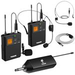 TONOR UHF Wireless Microphone System with Dual Headset Microphones/Lavalier Lapel Mics, Bodypack Transmitters, Mini Rechargeable Receiver, 2x5 Channels, 60M Range, for Recording Speech PA Speaker