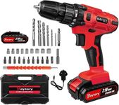 Cordless Power Drill Set with 1.5 Ah Lithium-Ion Battery and Charger, Electric Screwdriver Kit 2 Speed Combi Drill, 25+1 Torque 3/8" Keyless Chuck Hammer Drill Handheld Drill Power Tool with Kitbox