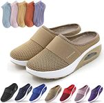 Air Cushion Slip-On Walking Summer Shoes Orthopedic Diabetic Walking Sandals for Women, Comes with 5 Pairs of Cotton Breathable Socks (Khaki, adult, women, numeric_7_point_5, numeric, us_footwear_size_system, medium)