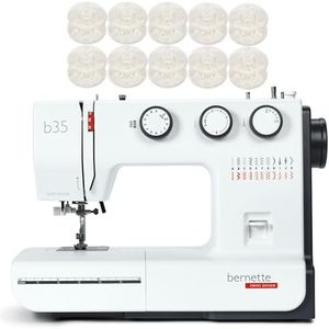 Bernette B35 Sewing Machine with 23 Built-In Stitches, 5mm Stitch Width, Front-Loading Hook, 1-Step Buttonhole, and 10 Free Bobbins