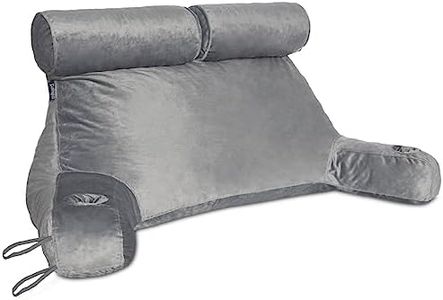 Milliard Double Reading Pillow with Shredded Memory Foam, Great as Backrest for Books or Gaming with Removable Velour Cover-Two Person Sit Up Pillow (Grey)