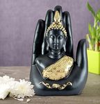 Tied Ribbons Palm Buddha Statue | Black and Golden | 6.9 X 3.5 inch | Decorative Buddha Sculpture Idol for Home, Living Room, Table Decoration, Garden Outdoor