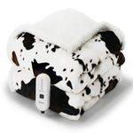 blunique Heated Throw Blanket Electric Blanket - Heating Blanket Throw with 5 Heat Levels & 4 Hours Auto-Off, Cozy Soft Fleece Sherpa Blanket, Washable, Fast Heating, 50 x 60 Inches, Cow Print