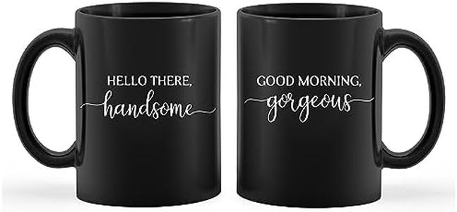 kunlisa Couples Coffee Mugs Set,Engagement Wedding Gifts for Couples,Couple Gifts for Girlfriend Boyfriend Husband Wife,Hello There Handsome Good Morning Gorgeous Matching Mugs 11 Ounce (Black)