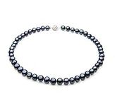 Single Black 7-8mm A Quality Freshwater 925 Sterling Silver Cultured Pearl Necklace-36 in Opera length