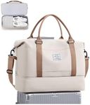 BJLFS Weekender Bag for Women Travel Duffel Bag with Shoes Compartment Lightweight Carry on Luggage Bag for Airplanes Overnight Duffle Bag Waterproof Beach Bag Sports Gym Tote A11-Beige Brown