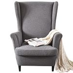 Stretch Wingback Chair Covers, 2 Piece Armchair Slipcover Knitted Jacquard Wingback Sofa Chair Slipcover Furniture Protector for Living Room Bedroom (Leaf-Dark Grey)