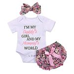 Baby Girls Clothes Summer Set Newborn Outfits Letter Printed Romper Top Floral Pants Short Kids Suits with Headband 0-24 Months White