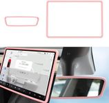 Yeapop 2Pcs Silicone Protector Frames of Screen and Rear View Mirror for Tesla Model 3 2017-2023 and Model Y 2019-Feb.2025. (Pink)