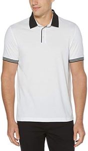 Perry Ellis Men's Icon Polo Shirt with Solid, Breathable, Moisture-Wicking Fabric (Sizes Small-5xl), White/Black, Large