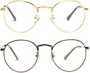 Pro Acme Classic Round Metal Clear Lens Glasses Frame Unisex Circle Eyeglasses (2 Pairs | Gold + Bronze)
