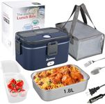 PHIWILLS 80W Electric Lunch Box 1.8L Container Food Warmer Heater, 12V/24V/110V Heated Lunchbox for Car/Truck/Work with 0.45L Compartment, Stainless Steel Spoon & Fork, Insulated Bag