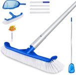 MASTERTOP Swimming Pool Brush Set, 12" Pool Skimmer Net with 146cm Pole, Pool Cleaning Brush for Swimming Pools, Fish Tank, Tile Floors, Walls - Send Floating Animal Thermometer