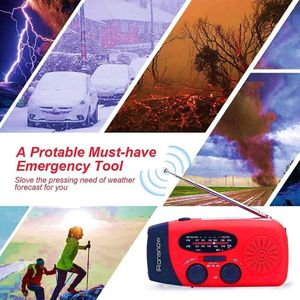 iRonsnow Solar Hand Crank Weather Radio – Portable NOAA AM/FM, LED, SOS, USB Charger, Red