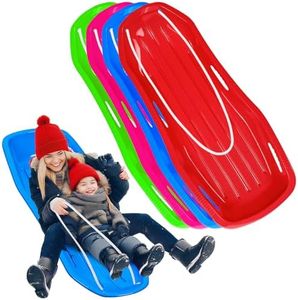 4 Pack 48” Sturdy Snow Sleds for Both Kids and Adults,Lightweight and Fast Speed Toboggan Sled with Pull Rope and Handles,Plastic Cold-Resistant Snow Slides for Toddlers and Adult Rider