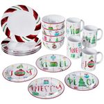 American Atelier 16-Piece Christmas-Themed Stoneware Dinnerware Set - Green/Red