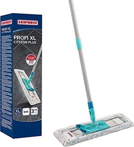 Leifheit Profi XL Cotton Plus Flat Mop with 146 cm Handle, 42 cm Large Head, 360° Universal Joint for Easy Steering, Highly Absorbent, for Stone and Tile Floors