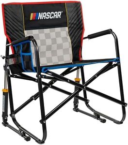 GCI Outdoor NASCAR Freestyle XL Rocker Camping & Sideline Sports Chair | Portable Folding Rocking Chair with Durable Armrests & Drink Holder | Great for Big and Tall, Black