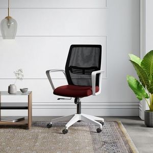 GODREJ INTERIO Vurv Chair Mesh Back Ergonomic Work from Home/Revolving Study Chair, 1 Year Warranty, Height Adjustable | Heavy Duty Polypropylene Base (Red)