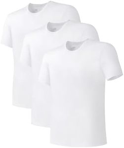 DAVID ARCHY Men's Undershirt Bamboo Rayon Moisture-Wicking White T-Shirts Stretch Crewneck Tees for Men, 3-Pack (L, White)