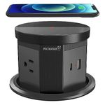 Automatic Pop Up Outlet, 4.33 inch Pop Up Outlet for Countertop with 15W Wireless Charger 3 AC Plug 1 USB-A 1 USB-C Hidden Outlet 5 FT Cord for for Kitchen/Home/Office