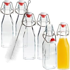 6 Pack 8 oz Swing Top Glass Bottles with Stoppers, Cleaning Brush - Hot Sauce Bottles for Vanilla Extract, Infused Oil, Syrup, Homemade Kombucha