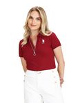 U.S. POLO ASSN. Women's Zipper Placket Stretch Polo Shirt (UWSS23TSH065_Red_L)