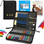 H & B Coloured Pencil,Artist Colouring Pencil,Professional Drawing Pencil Set for Children,Artists Adult,Painter Ideal for Sketching Kids (51 colorful pencils with sketch pad and book)