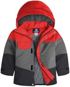 GEMYSE Boys Winter Coat Waterproof Windproof Boys Ski Jacket with Hood Kids Insulated Quilted Outerwear(Oriental Red & Grey Black,14/16)