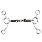 Horse Chew Gag Bit, Stainless Steel Horse Snaffle Horse Mouth Chew with Black Steel Loose Ring Equestrian Full Cheek Gag