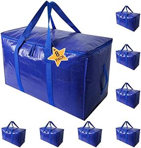 Extra Large Moving Bags Heavy Duty Totes for Storage Packing, Space Saving, Traveling, with Zippers & Strong Carrying Handles ( Set of 8 )
