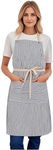 URED Adjustable Bib Aprons For Men With Pockets,Women Stripes Apron Kitchen Aprons for Chef Cooking Grilling Garden Work Aprons(Apron 005, 1)