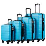 Coolife Luggage 3 Piece Set Suitcase Spinner Hardshell Lightweight TSA Lock 4 Piece Set (Family Set-Sky Blue, Sets)