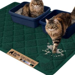 GORILLA GRIP Cat Litter Box Mat, 47x35, Water Resistant, US Designed Kitty Litter Trapping Mats, Easy to Clean, Scatter Control, Less Mess and Clean Floors, Kitten Supplies for Indoor Cats, Dark Green
