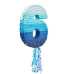 Number 6 Pull String Pinata for Boys 6th Birthday Party Decorations, Ombre Blue (16.5 x 11.3 x 3 In)