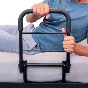 Vive Bed Assist Rail for Elderly Adults Safety - Height Adjustable Bed Cane with Handrails for Bedroom - Portable Bedside Hand Railing for Home & Hospital - Medical Standing Device for Seniors (Black)