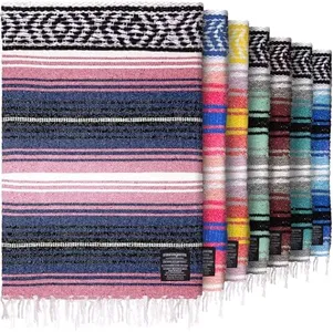 Authentic Large Handwoven Mexican Blanket - Soft Yoga- Durable Serape- Lightweight Falsa, Beach, Camping, Picnic, Outdoor Blanket 70"x50" - Rose Pastel
