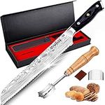 MOSFiATA Professional Serrated Bread Knife for Homemade Bread - 8 inch High Carbon Stainless Steel Japanese Sharp Blades Bread Cutter Knife with Cover - Full Tang Wooden Handle Cake Bread Knives Set