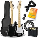 3rd Avenue 1/4 Size Kids Electric Guitar Pack for Junior Beginners - 6 Months FREE Lessons, 5W Portable Amp, Cable, Bag, Picks and Strap - Black and White