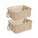 HOKIPO Jute Eco-Friendly Foldable Storage Basket Bins Organizer, Set of 2, Small, Beige