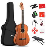 Classical Guitar 4/4, 39 Inch Full Size Nylon String Guitar for Beginner Adults, Guitar Bundle with Gig Bag & Footstool, Sapele Brown, by Vangoa