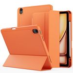 VAKS for iPad Air 6th Generation Case 11 inch M2 2024, iPad Air 5th / iPad Air 4th Generation case 10.9 inch, Trifold Stand Smart Cover Auto Wake with Pencil Holder Soft TPU Back, Orange