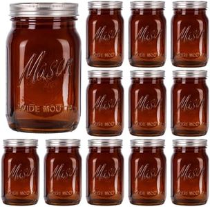 Rubtlamp Amber Mason jar 32 oz, 12 Pack Glass Jars - Wide Mouth Mason Jars with Airtight Lids for Pickling, Fermenting, Food Storage&DIY Crafts, Microwave & Dishwasher Safe
