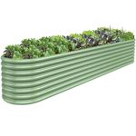 BTDVR 10FT(L)×2FT(W)×1.5FT(H) Galvanized Metal Raised Garden Bed Outdoor for Vegetable, 12 in 1 Adjustable Clearance Raised Garden Beds for Flower, Garden Planter Box for Herb, Fruit - Light Green